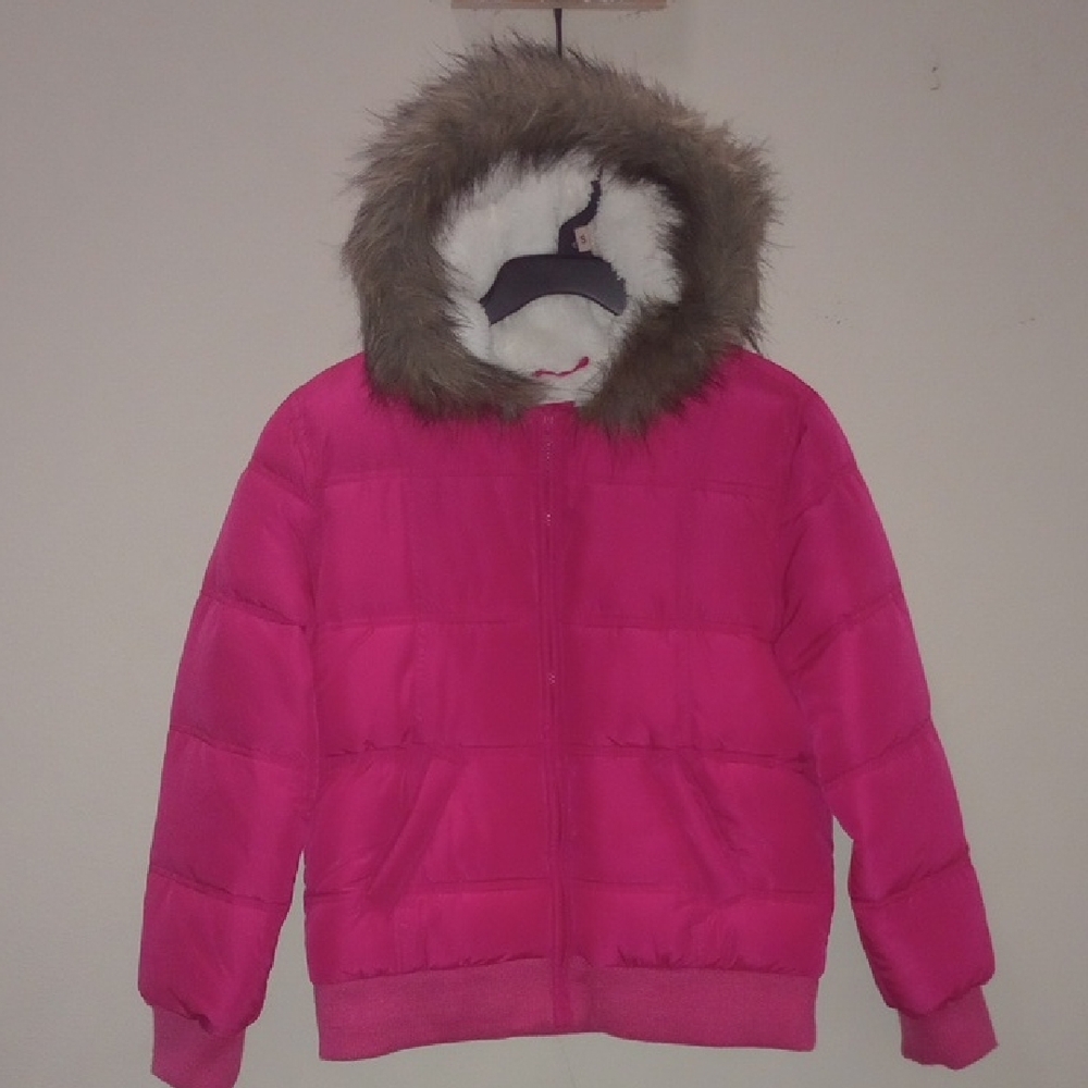 SO Pink Puffer Jacket with Faux Fur Hood
